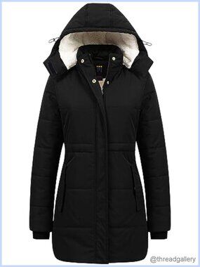 Women's Thicken Sherpa Winter Coat Puffy Warm Snow Jacket Removable Hood